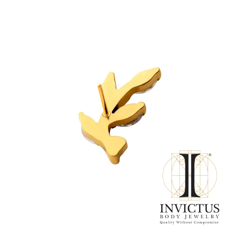 24Kt Gold PVD Threadless Prong Set Marquise CZ Leaf Top