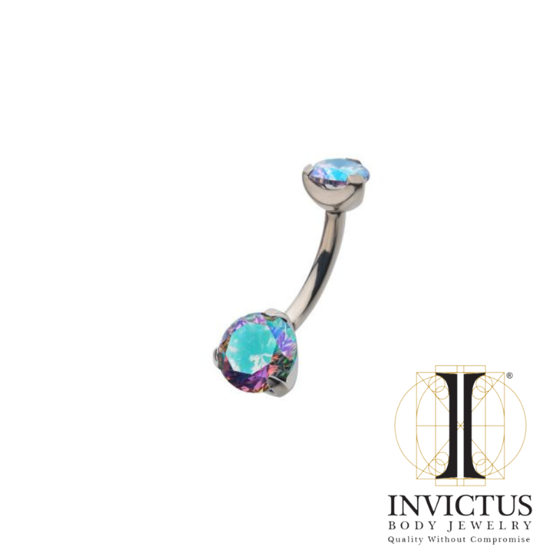 Titanium Navel Curve with Prong Round CZ/Synthetic Opal
