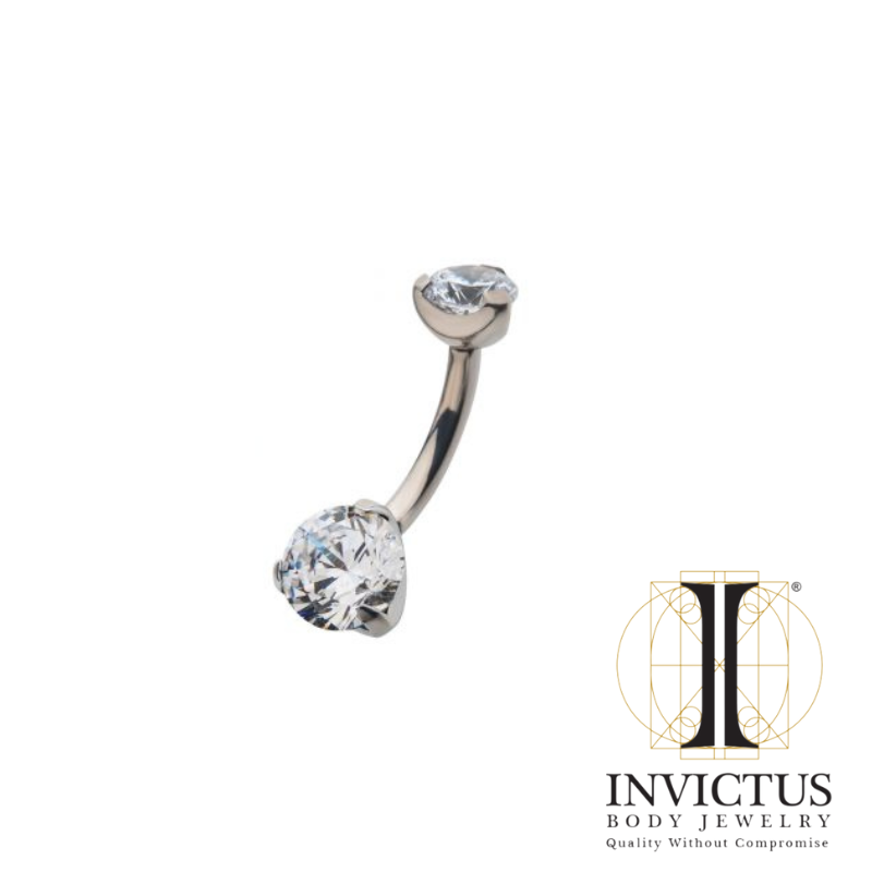 Titanium Navel Curve with Prong Round CZ/Synthetic Opal