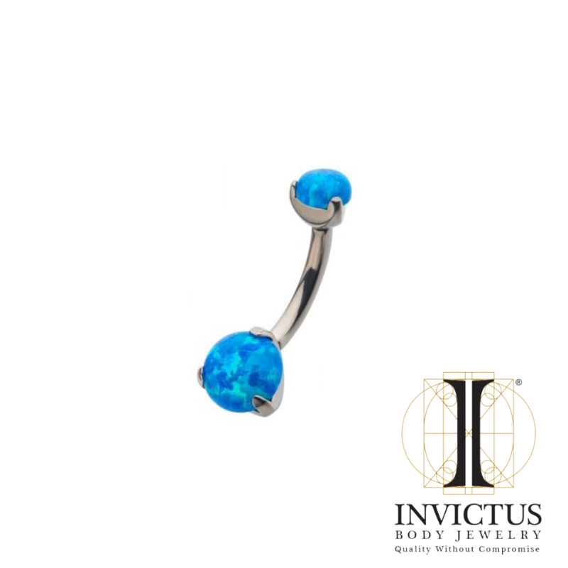 Titanium Navel Curve with Prong Round CZ/Synthetic Opal