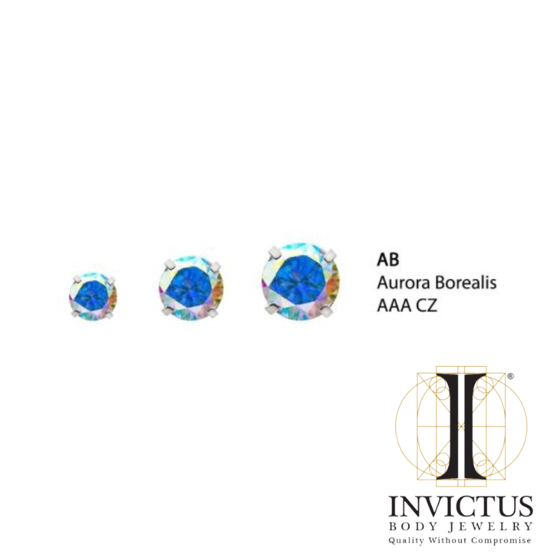 14g Low Profile Internally Threaded End with Prong Set Round CZ Top