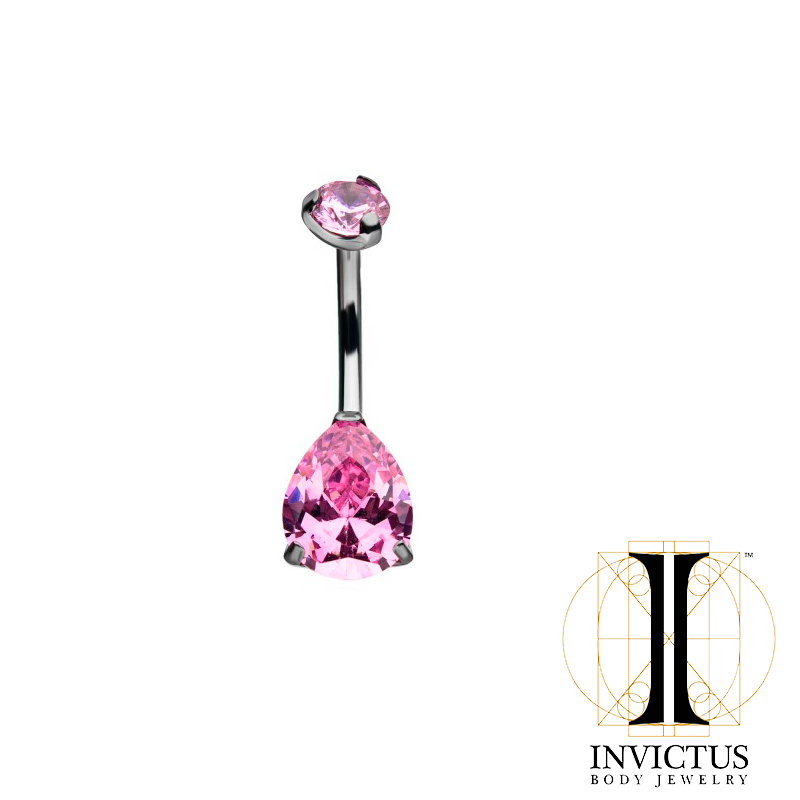 Titanium Double CZ Gem 3-Prong Teardrop Navel Curve - REBELLIC