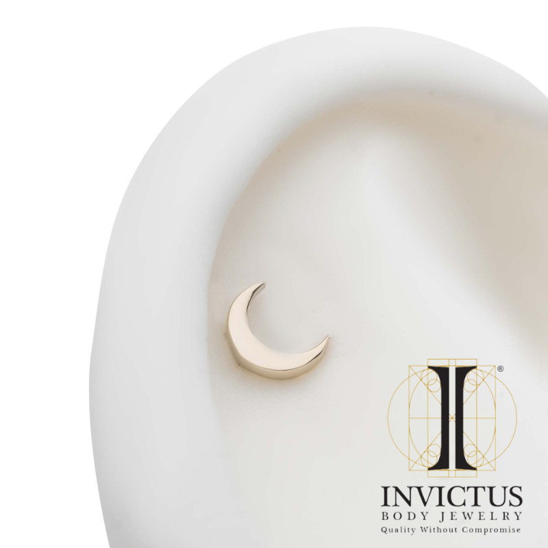 14Kt Gold Threadless Crescent Moon Ends
