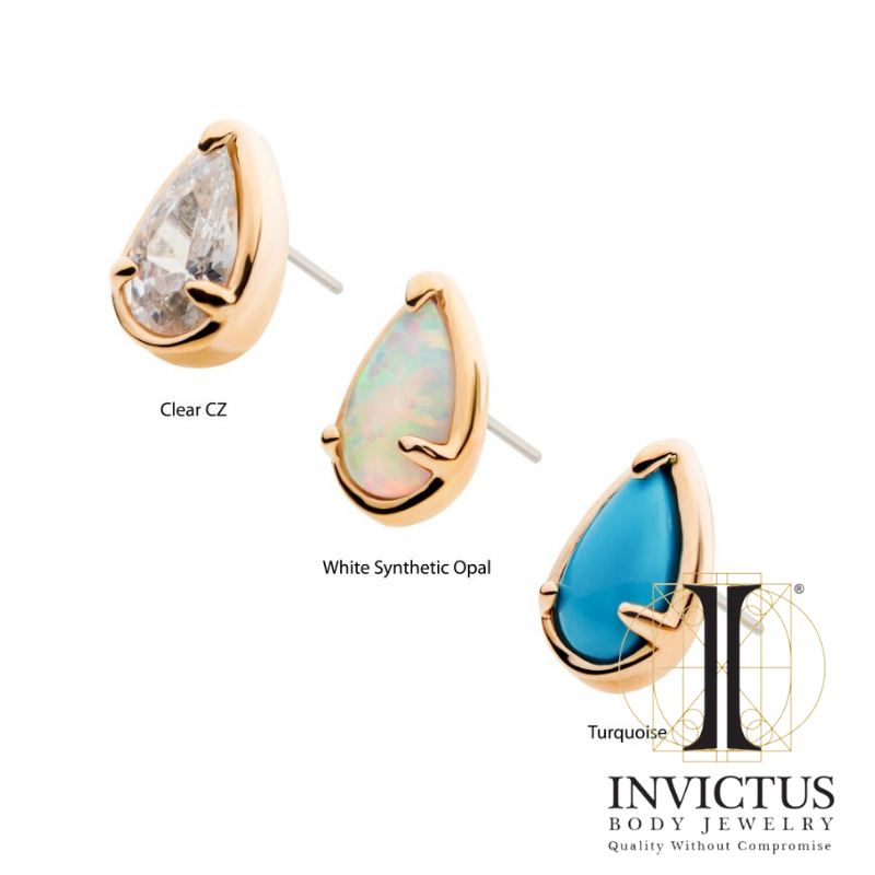 14Kt Gold Threadless Teardrop Ends
