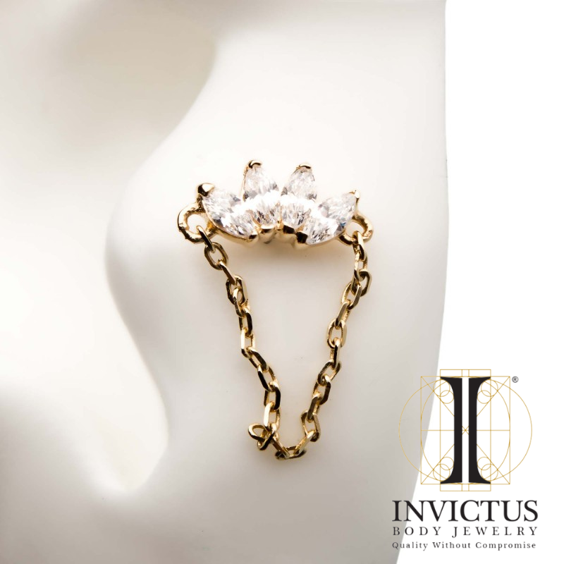 14Kt Yellow Gold Threadless Marquise Ends with Dangling Chain