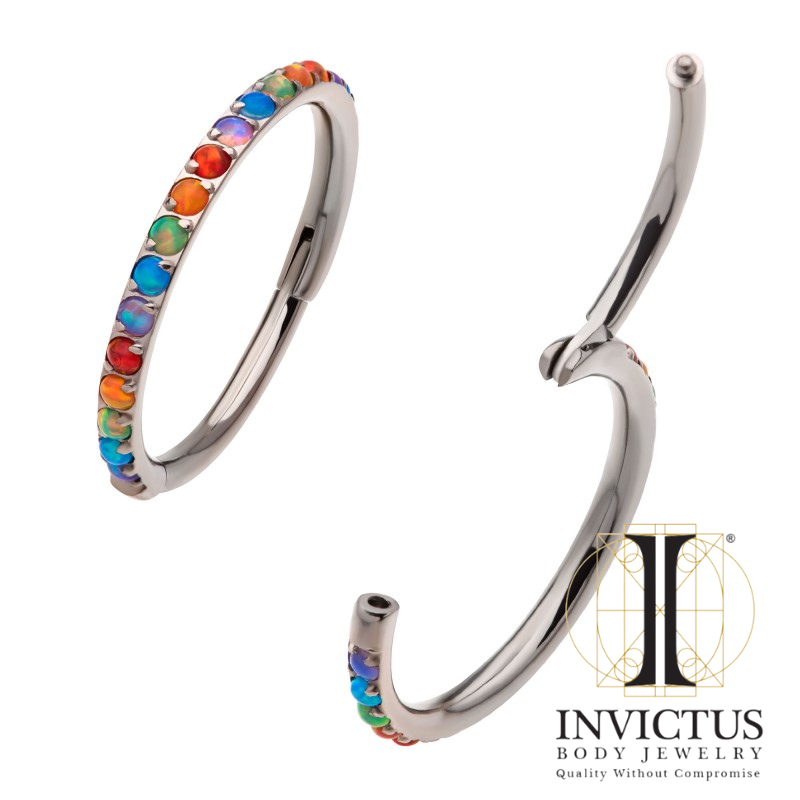 18g 20g Rainbow Opal Titanium Side Facing Hinged Segment Clicker