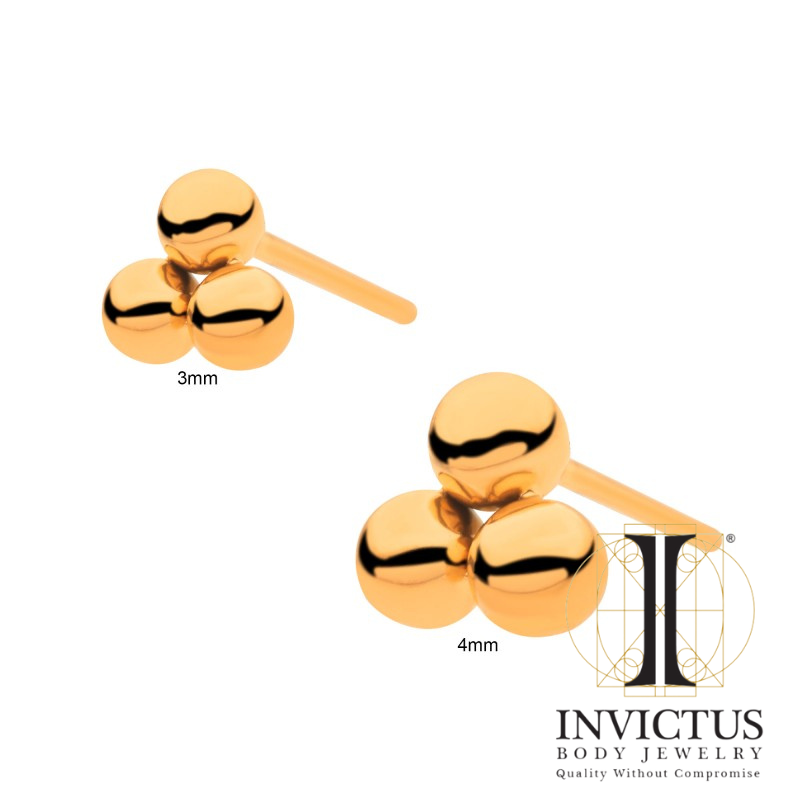 24KT Gold PVD Titanium Threadless Trinity Ball Ends