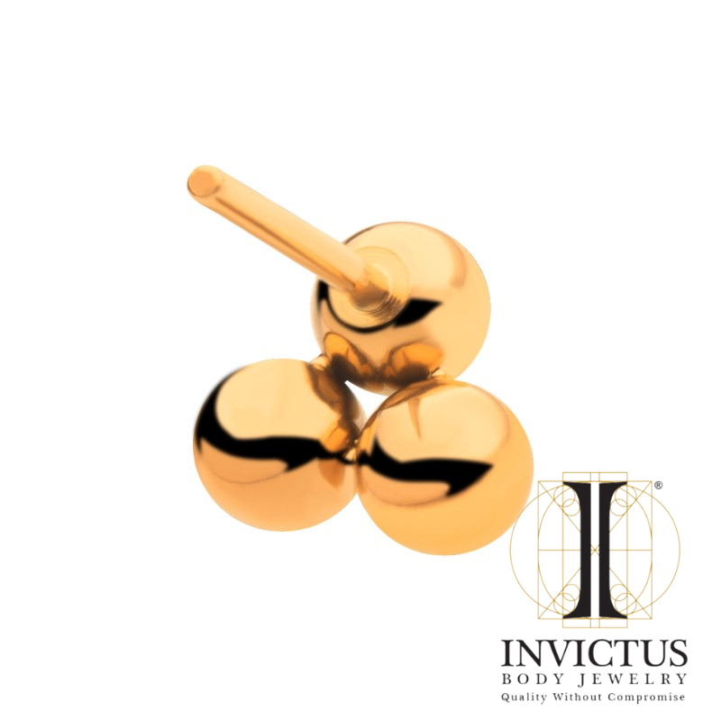 24KT Gold PVD Titanium Threadless Trinity Ball Ends