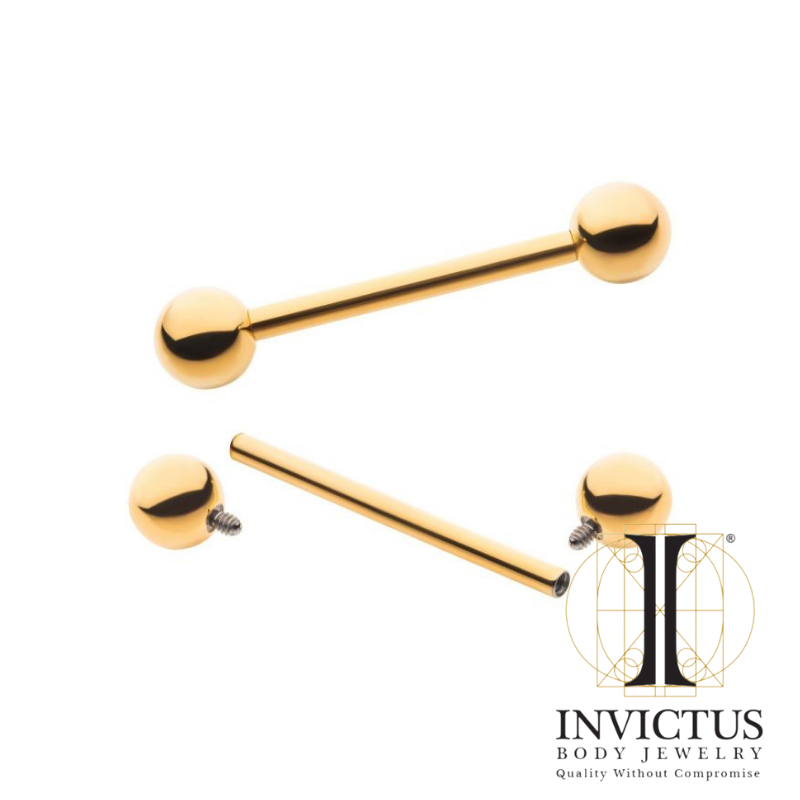14g - 24KT Gold PVD Titanium Internally Threaded Barbell