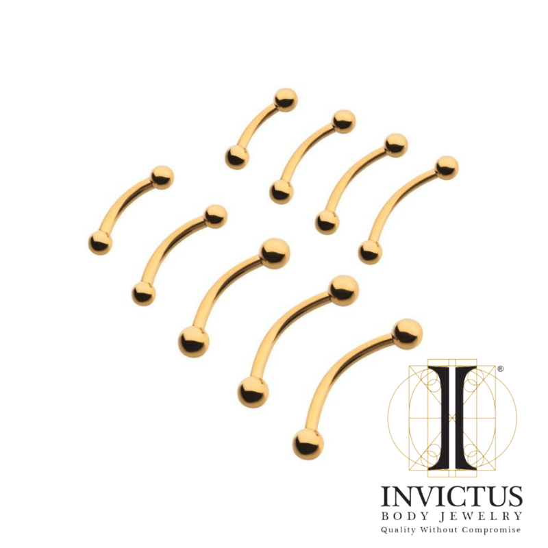 16g - 24KT Gold PVD Titanium Internally Threaded Curved Barbell