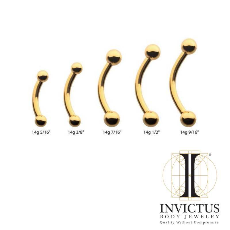14g - 24KT Gold PVD Titanium Internally Threaded Curved Barbell