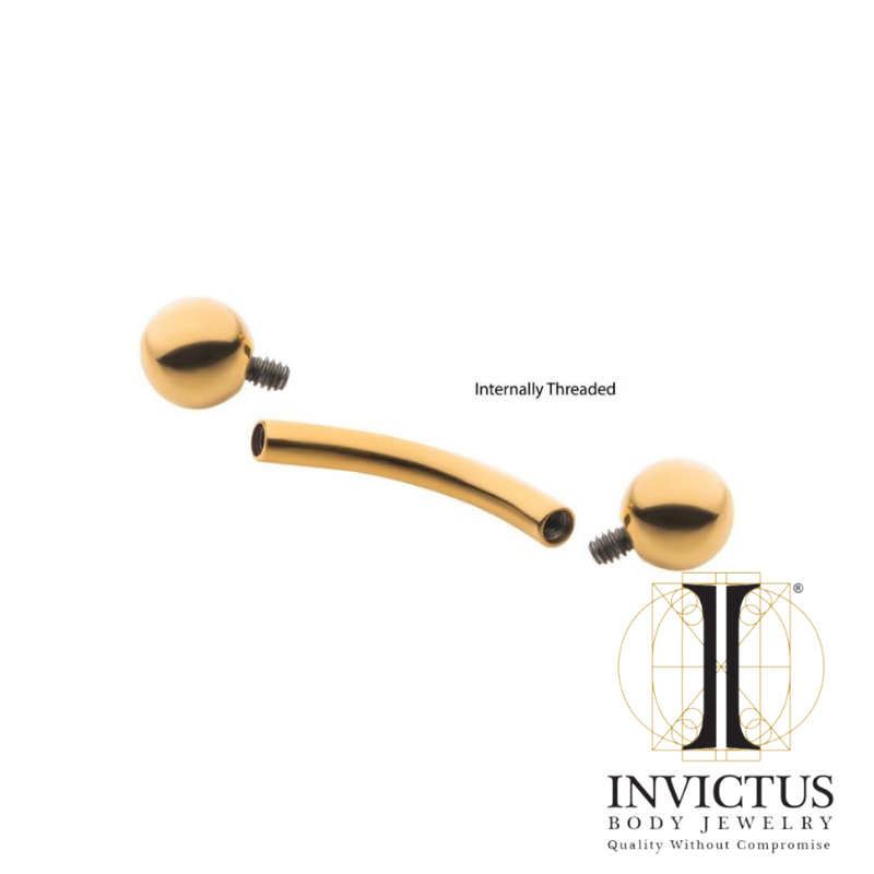 16g - 24KT Gold PVD Titanium Internally Threaded Curved Barbell