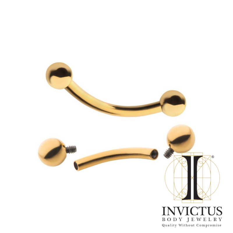 14g - 24KT Gold PVD Titanium Internally Threaded Curved Barbell