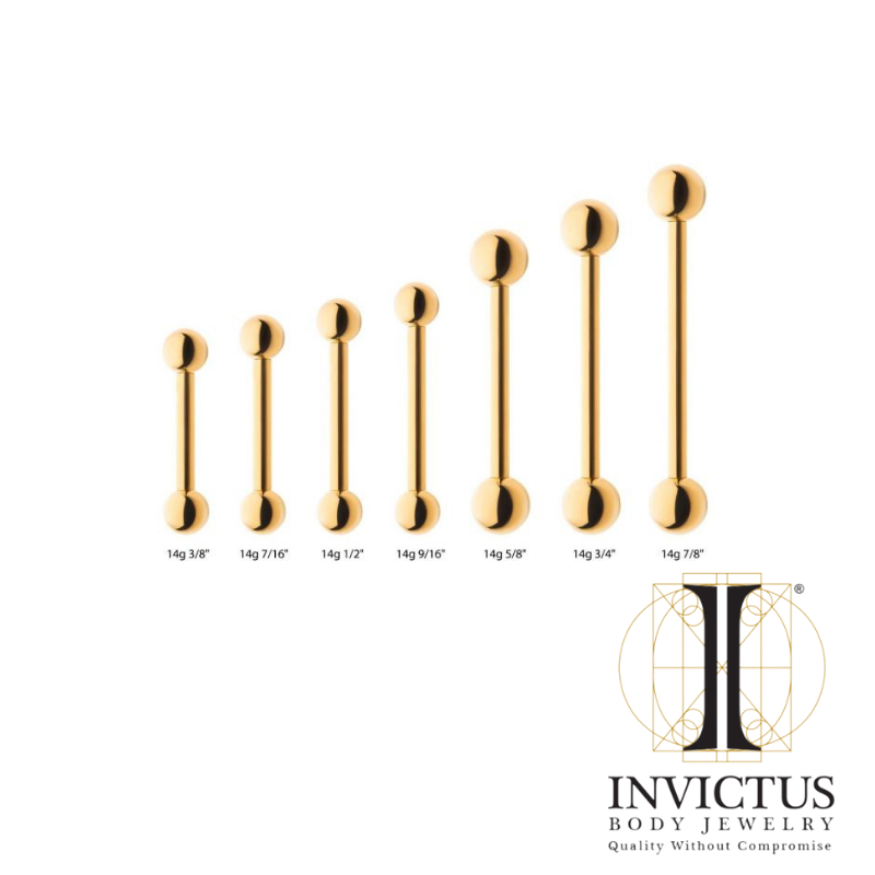 14g - 24KT Gold PVD Titanium Internally Threaded Barbell