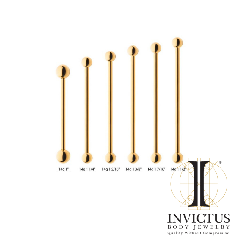 14g - 24KT Gold PVD Titanium Internally Threaded Barbell