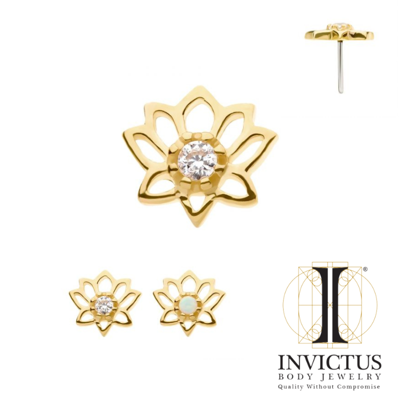 14kt Threadless Lotus Flower with CZ/ Opal