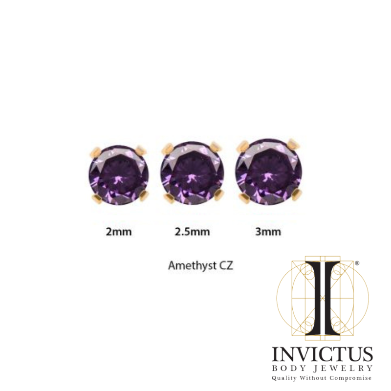 24Kt Gold PVD Titanium Prong CZ Threadless & Internally Threaded Ends