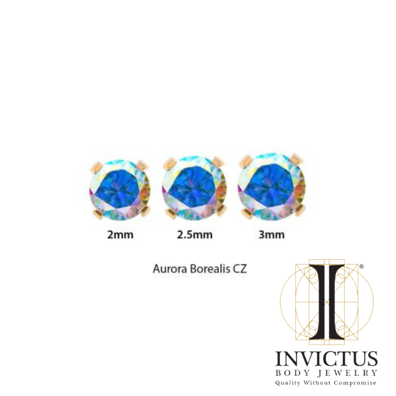 24Kt Gold PVD Titanium Prong CZ Threadless & Internally Threaded Ends
