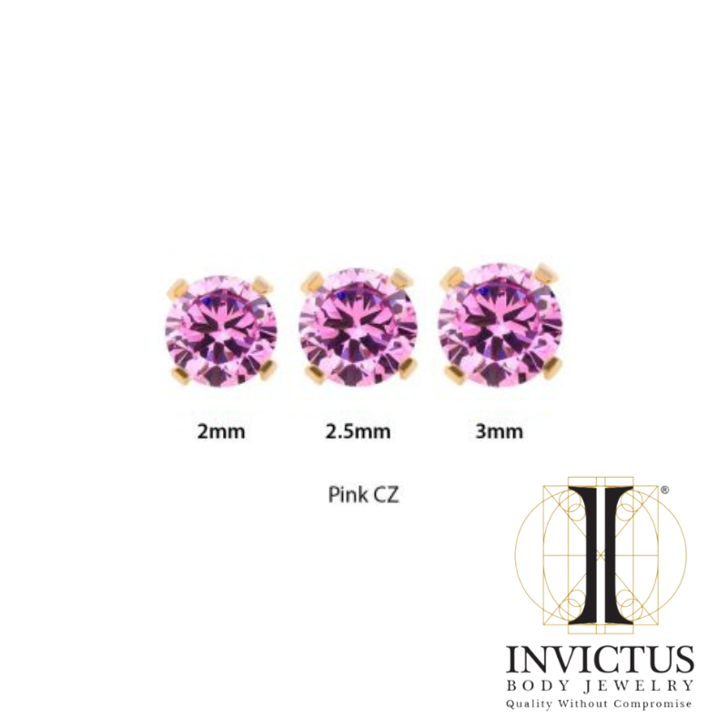 24Kt Gold PVD Titanium Prong CZ Threadless & Internally Threaded Ends