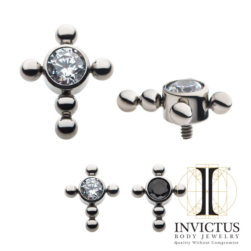 Titanium Internally Threaded Cross with gem Ends