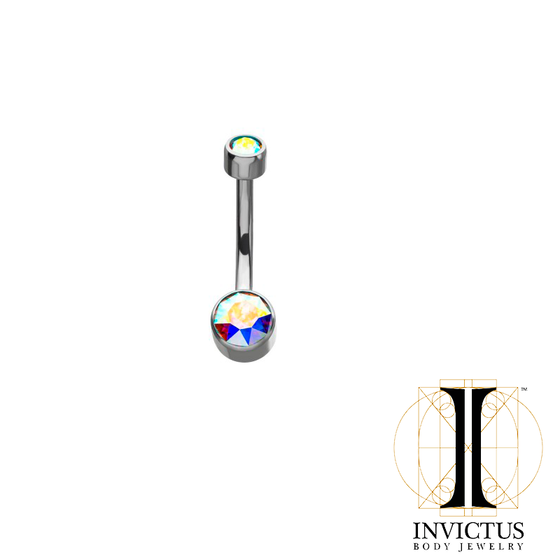Titanium Bezel Set Double Swarovski Crystal Navel Curves - REBELLIC