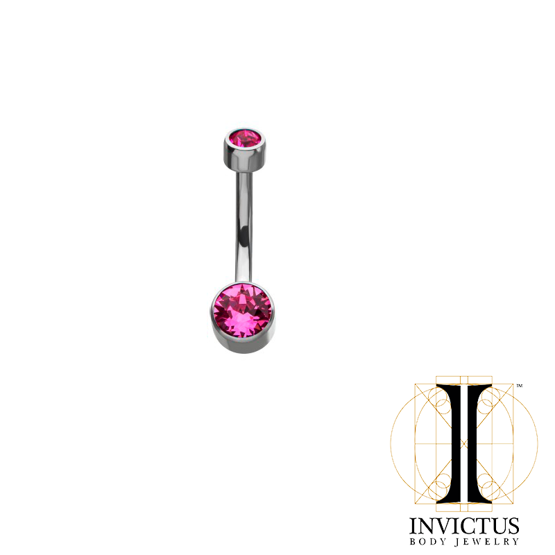 Titanium Bezel Set Double Swarovski Crystal Navel Curves - REBELLIC