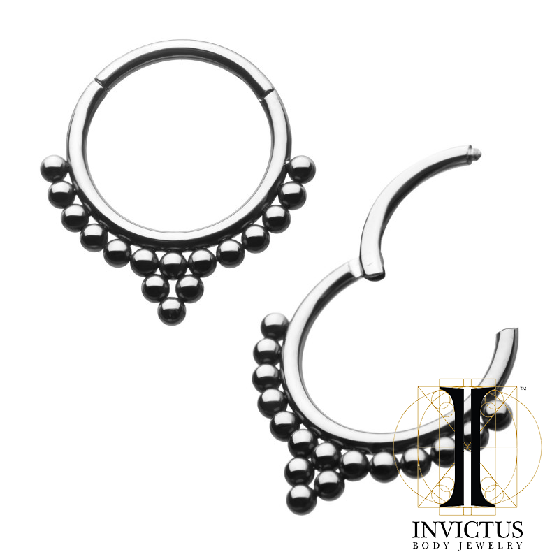 16g Titanium 1 Tri-Bead Cluster and 13 Beads Hinged Segment Ring - REBELLIC
