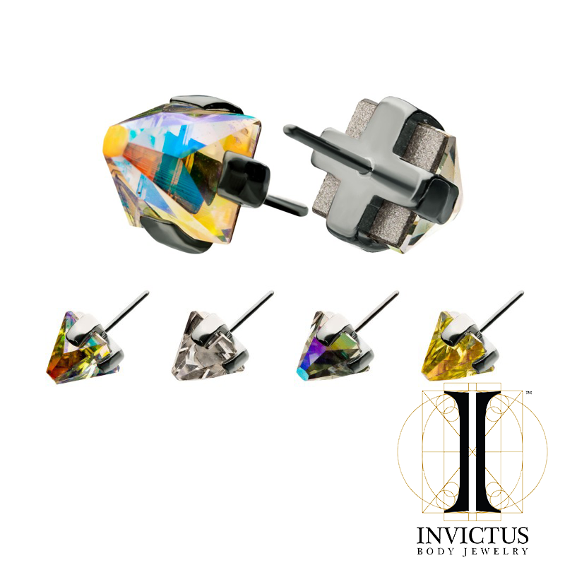 Titanium Threadless Swarovski Glass Pyramid Prong Set Top - REBELLIC