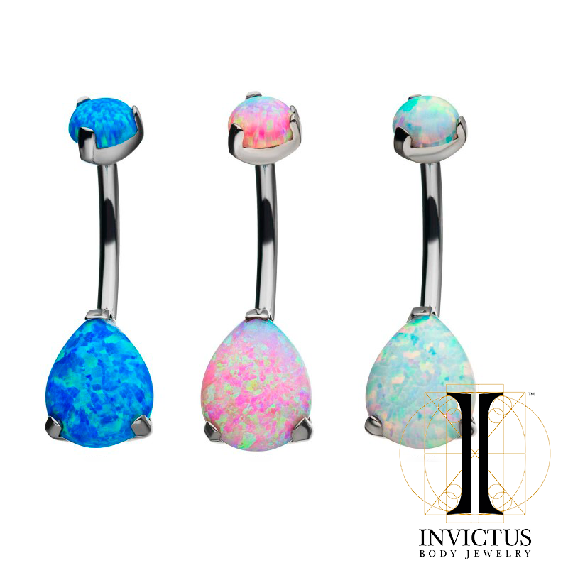 Titanium Double Opal 3-Prong Teardrop Navel Curve - REBELLIC