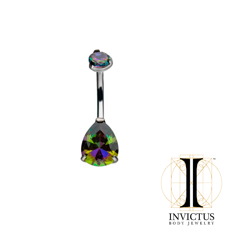 Titanium Double CZ Gem 3-Prong Teardrop Navel Curve - REBELLIC