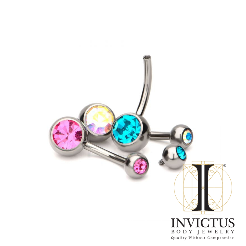 14 g - 12,7 mm titanium med indvendigt gevind Swarovski krystal navleramme