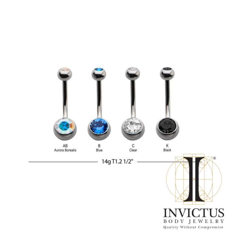 14 g - 12,7 mm titanium med indvendigt gevind Swarovski krystal navleramme