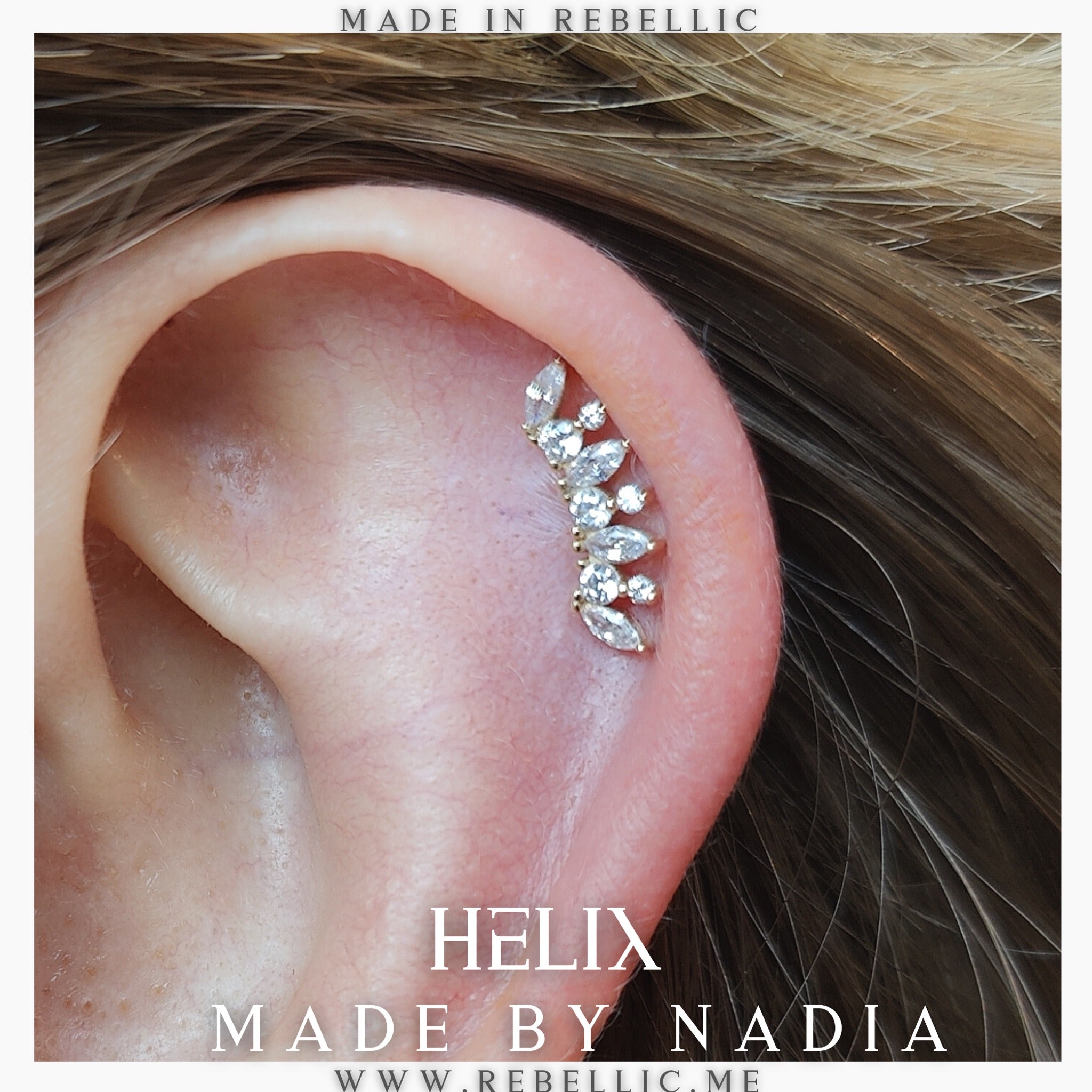 14Kt Yellow Gold Threadless Prong Round & Marquise Clear CZ Cluster Ends