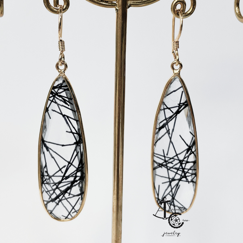 Earrings with Tourmalinated Quartz (Pair)