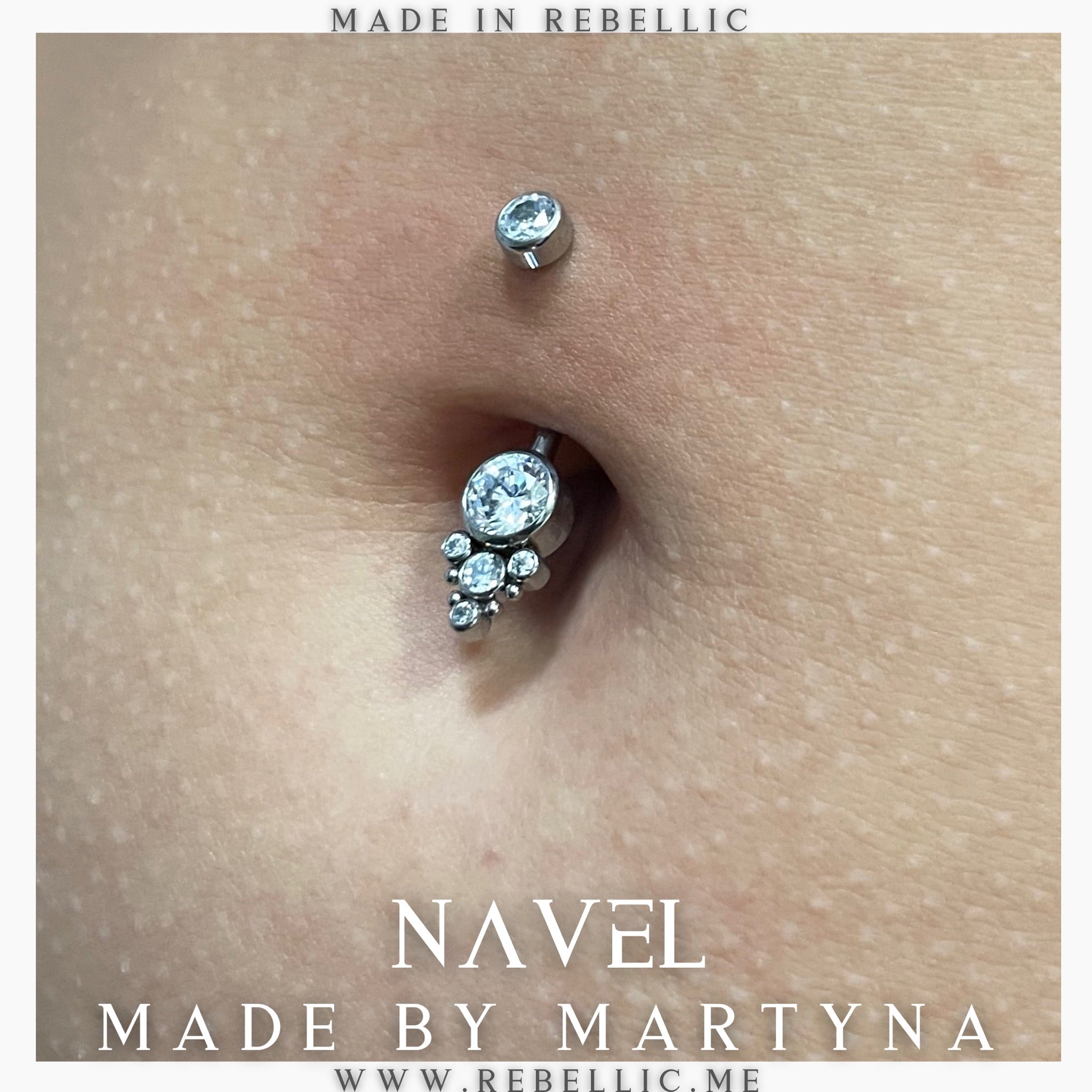 Titanium Navel Curve with Beaded Bezel Set CZ Terraced Cluster