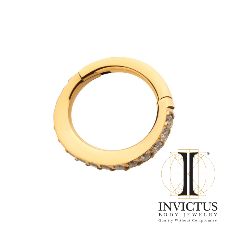 24Kt Gold PVD Titanium Oval Shape with Clear CZ Hinged Segment Clicker