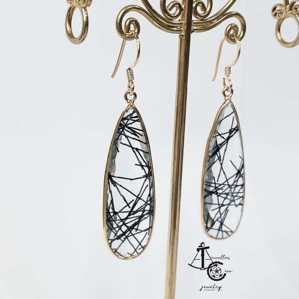 Earrings with Tourmalinated Quartz (Pair)