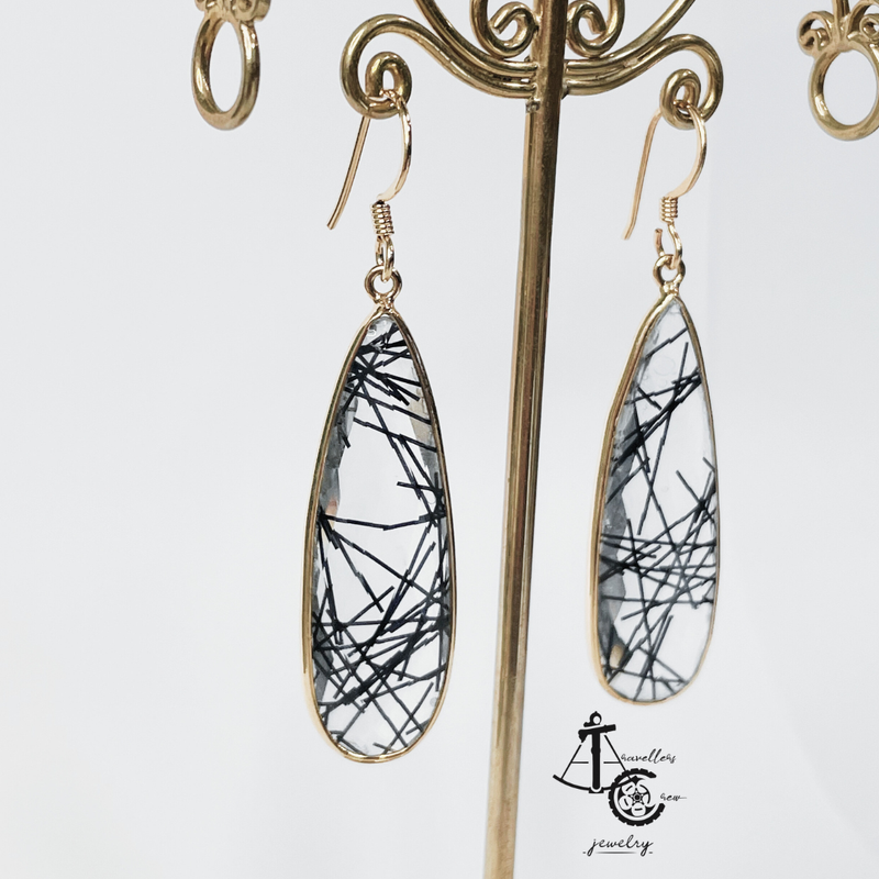 Earrings with Tourmalinated Quartz (Pair)