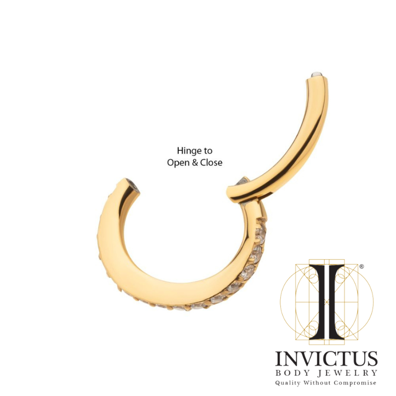 24Kt Gold PVD Titanium Oval Shape with Clear CZ Hinged Segment Clicker