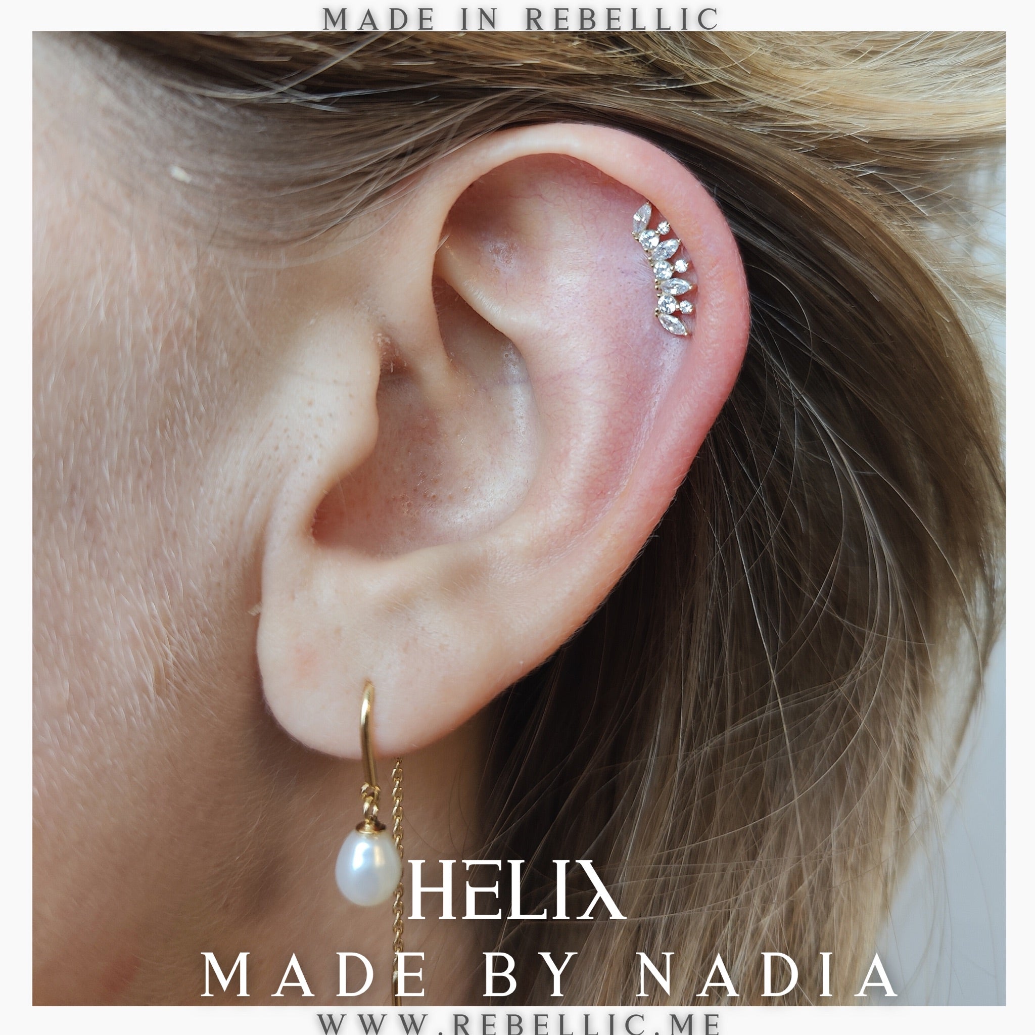 14Kt Yellow Gold Threadless Prong Round & Marquise Clear CZ Cluster Ends