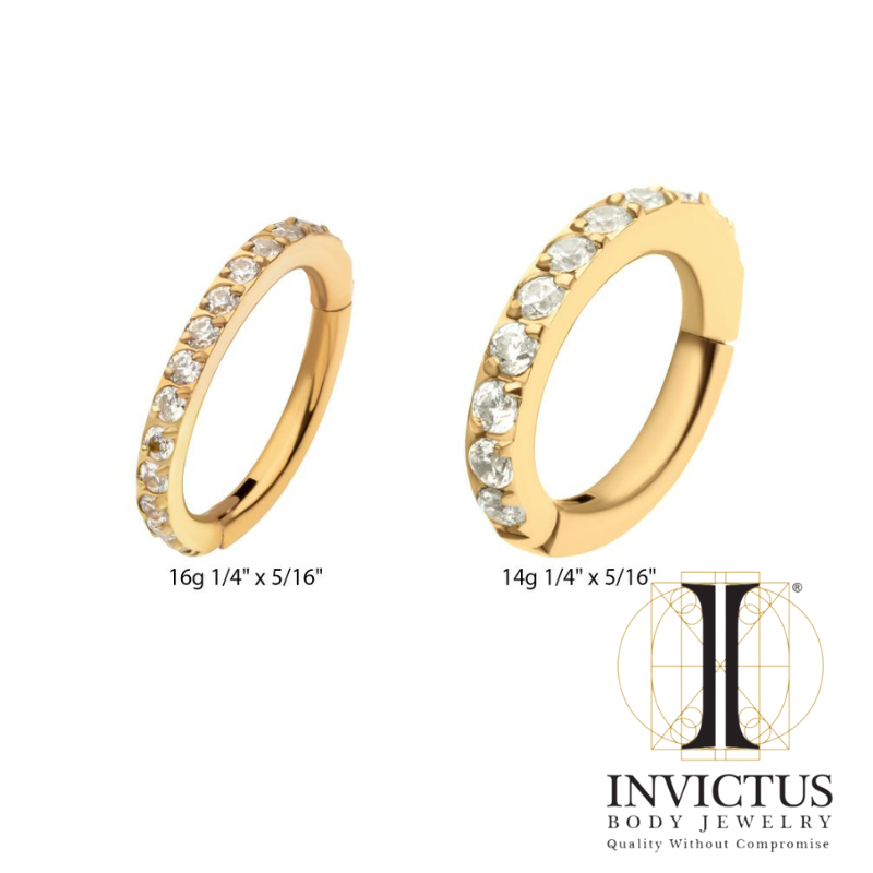 24Kt Gold PVD Titanium Oval Shape with Clear CZ Hinged Segment Clicker