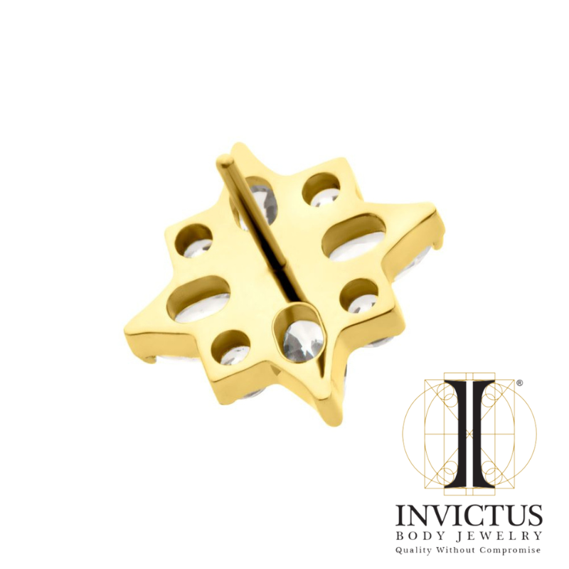 24Kt Gold PVD Titanium Threadless with 4 Marquise & 4 Round CZ Flower Shape Ends