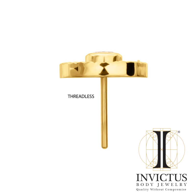 24Kt Gold PVD Titanium Threadless Corrugated Circle with Bezel Gem Ends