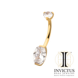 24Kt Gold PVD Titanium Internally Threaded Double Gem with Prong Set Oval
