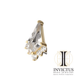 14Kt Gold Threadless Kite Shape with 5-Cluster Prong Set Round Gem Ends