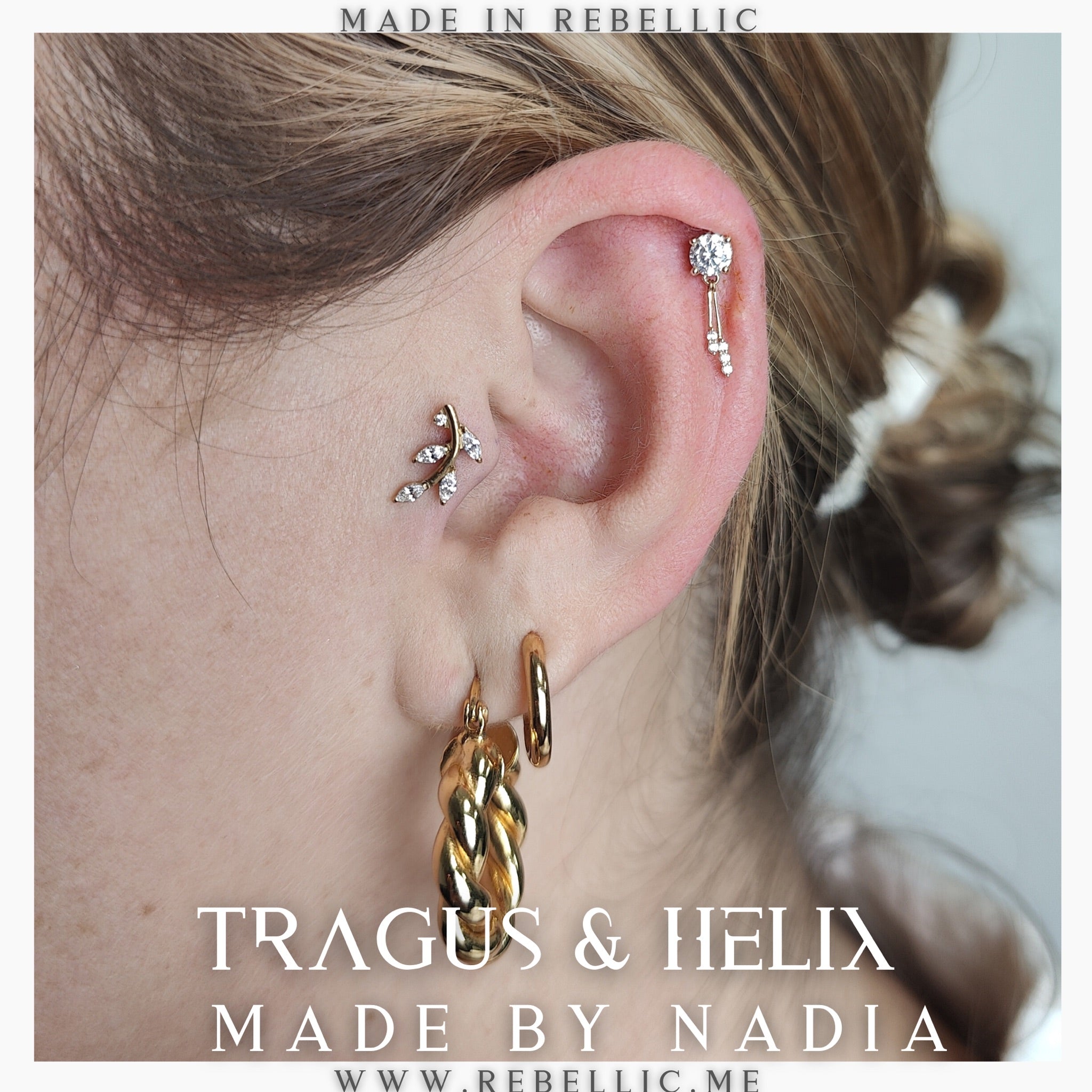 24Kt Gold PVD Threadless Prong Set Marquise CZ Leaf Top
