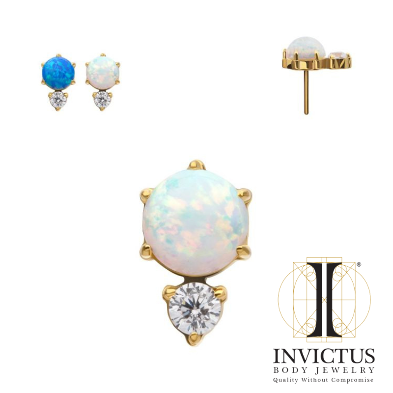 24Kt Gold PVD Threadless Prong Set Double Round Gem and Synthetic Opal Ends