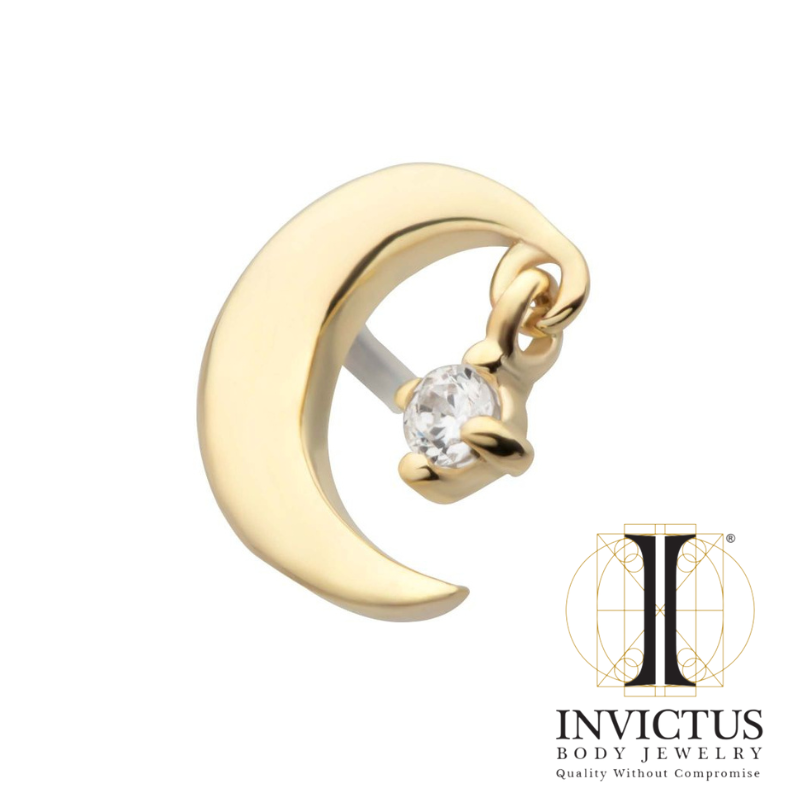 14Kt Gold Threadless Crescent Moon Prong Gem Dangle Ends