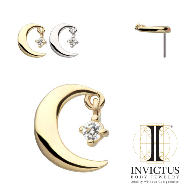 14Kt Gold Threadless Crescent Moon Prong Gem Dangle Ends