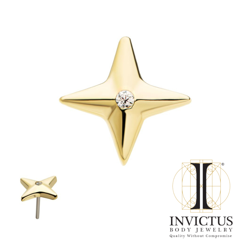 14Kt Yellow Gold Threadless Starburst with CZ Ends